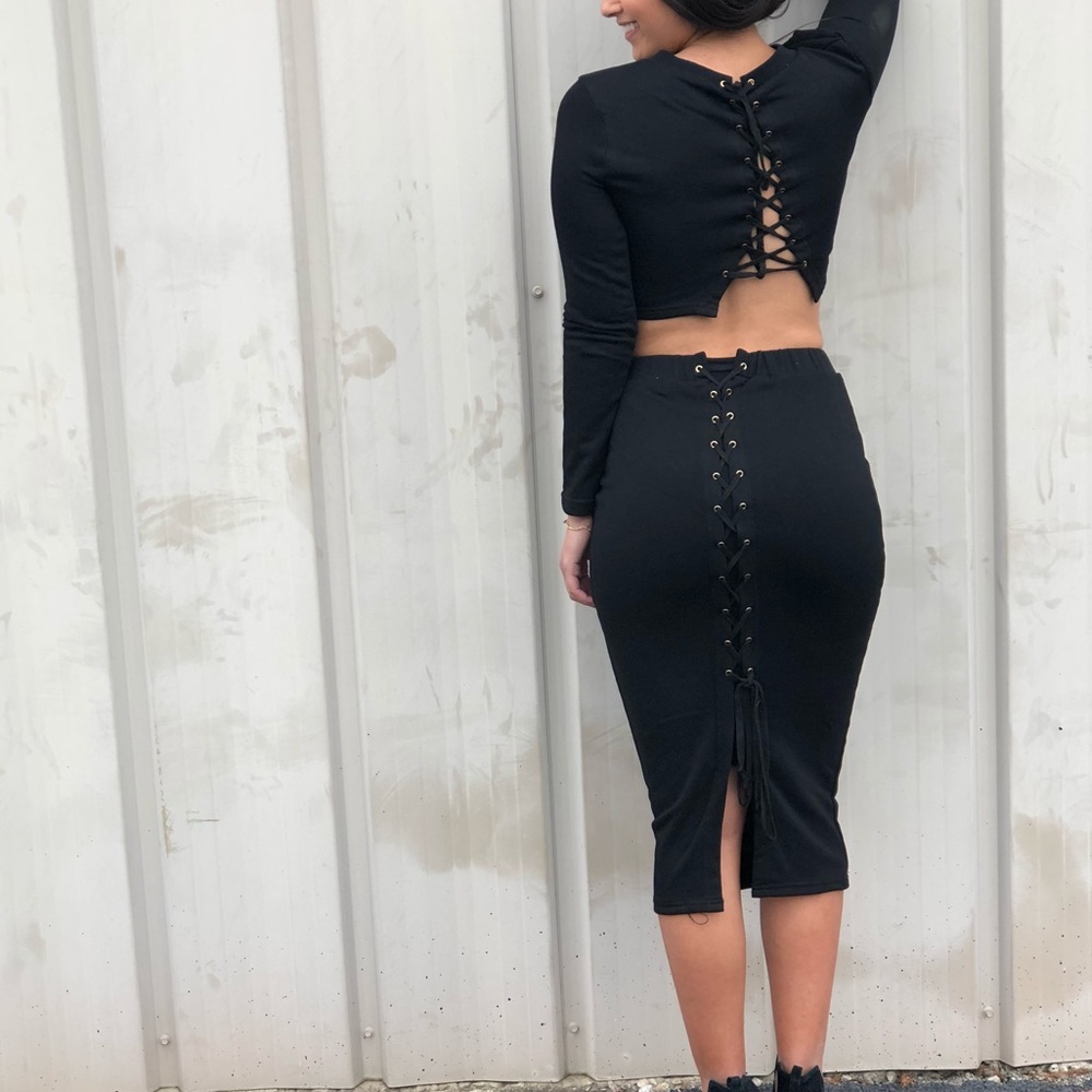 Lace-Up Long Sleeve & Skirt Set